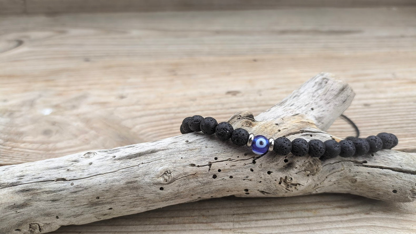 Bracelet homme en pierre de lave et œil de tigre - Cadeau pour lui