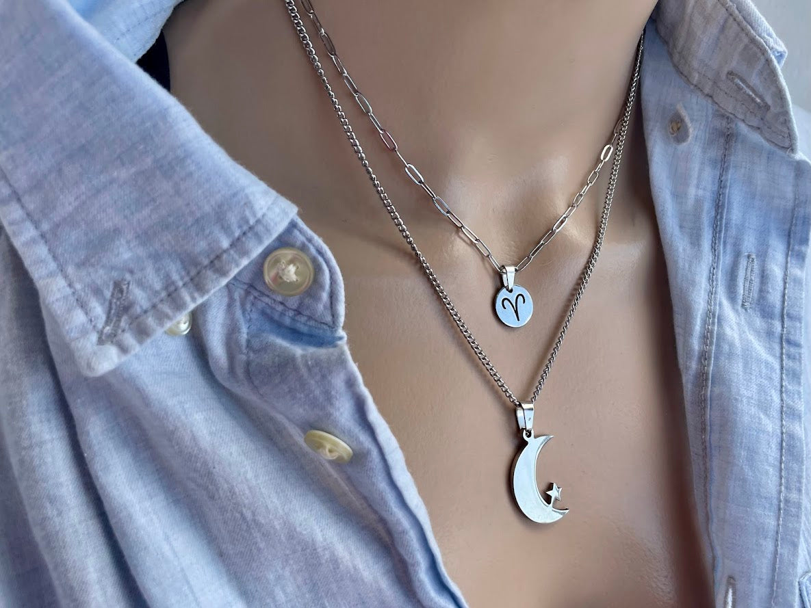 Collier Set Signe Zodiaque et Lune en Acier