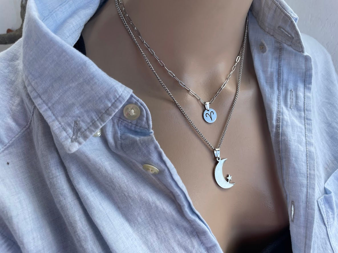 Collier Set Signe Zodiaque et Lune en Acier