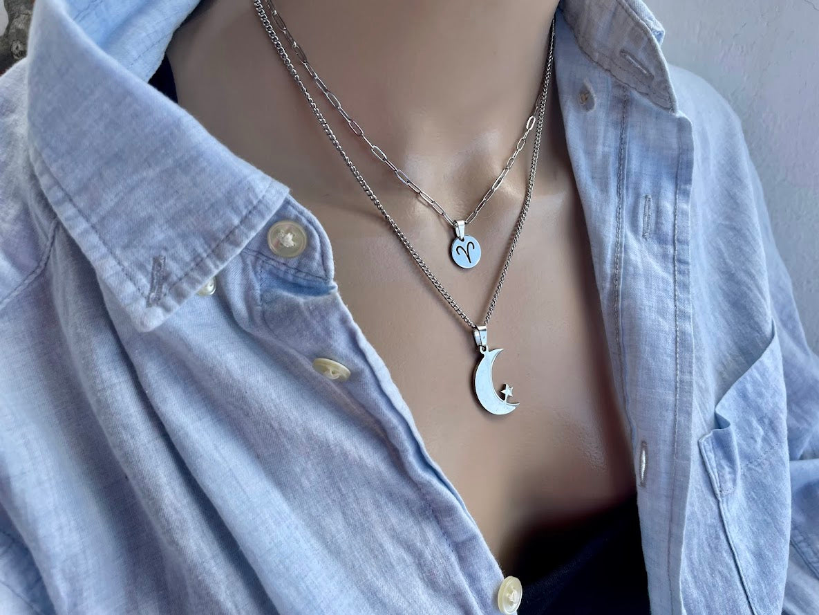 Collier Set Signe Zodiaque et Lune en Acier