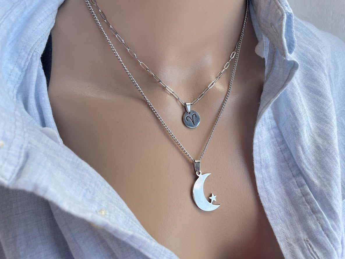 Collier Set Signe Zodiaque et Lune en Acier