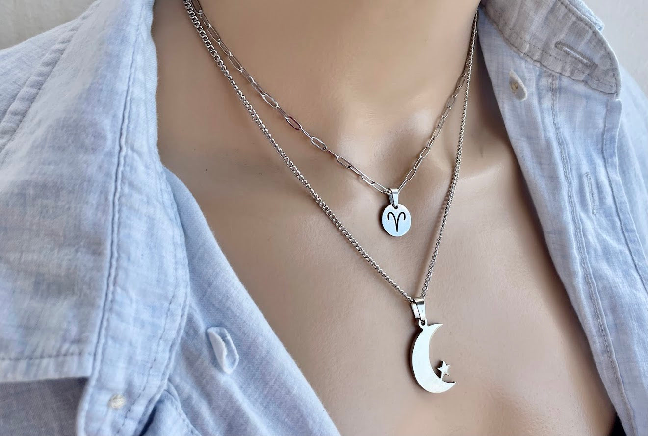 Collier Set Signe Zodiaque et Lune en Acier