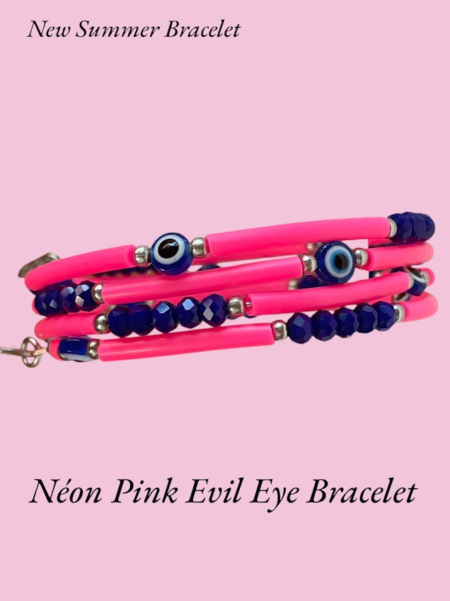 Bracelet Rose Fluo Oeil Bleu - Bijou Femme