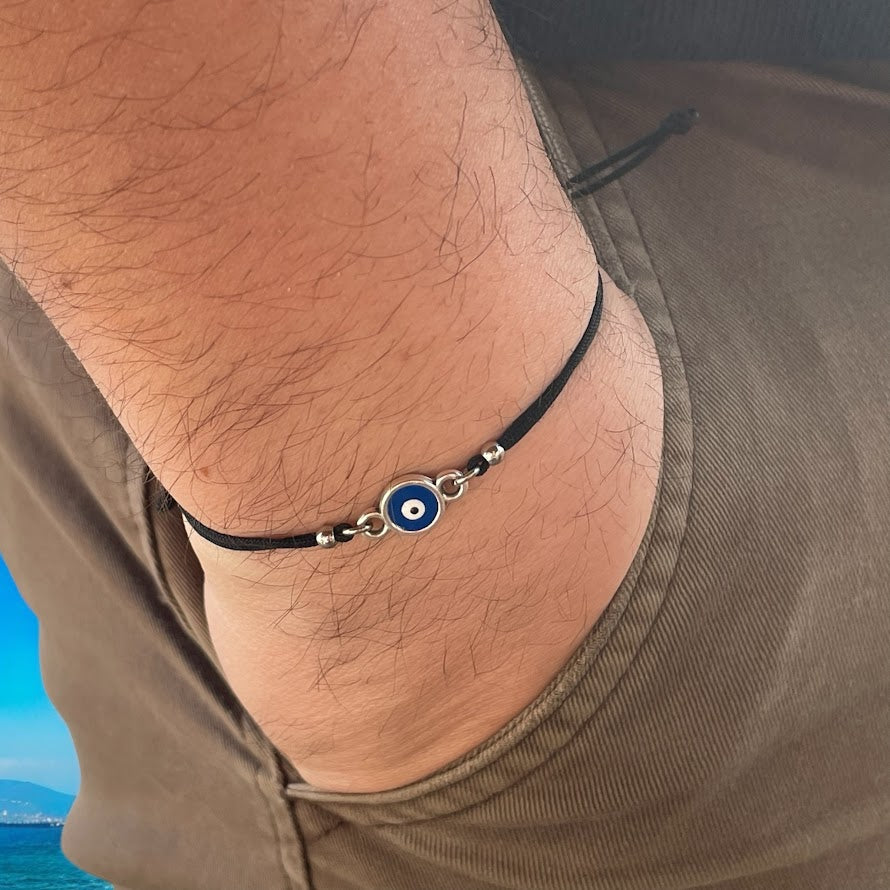 Bracelet Oeil Bleu Macramé - Cadeau pour Homme - Bijou Grec