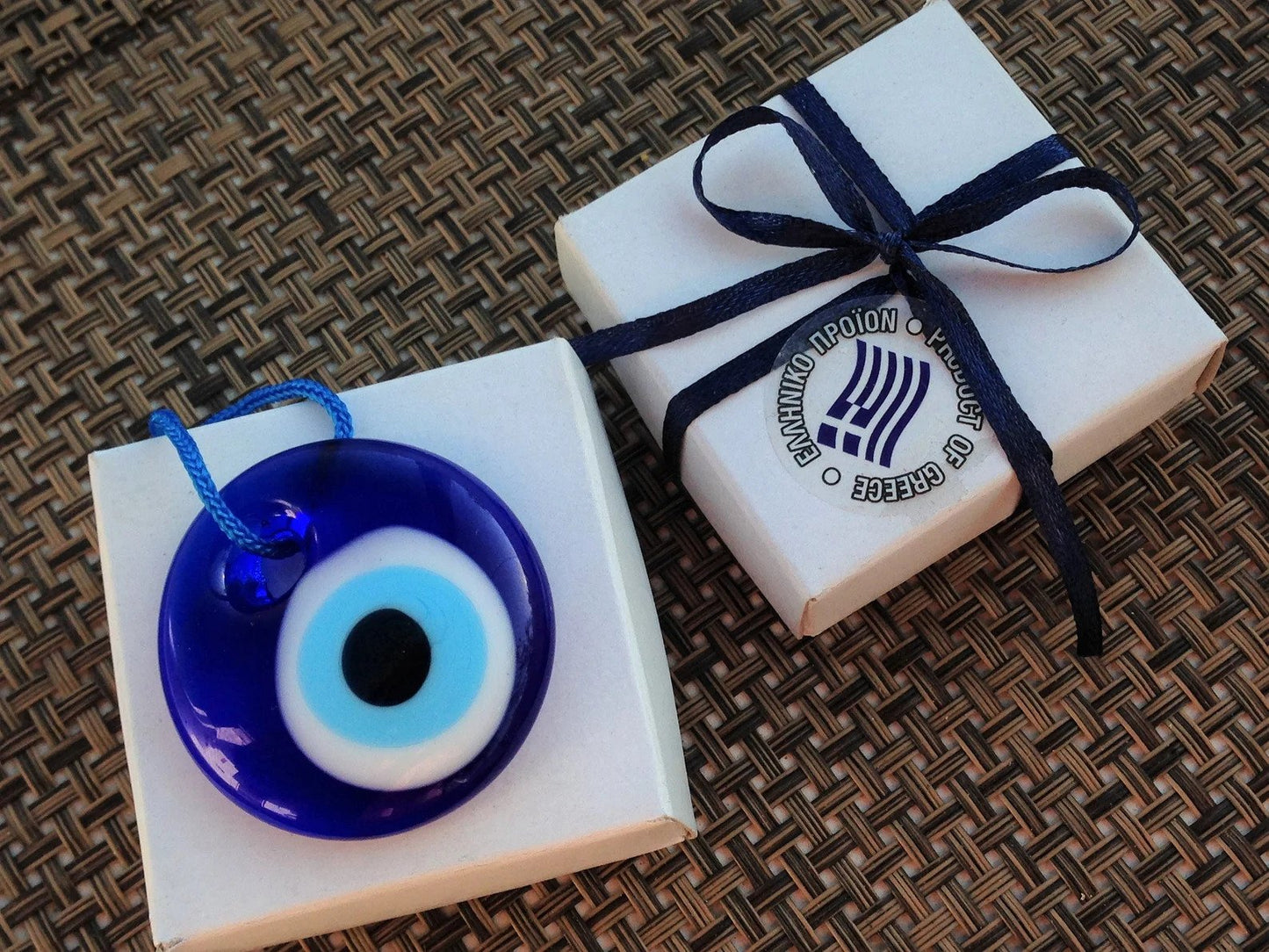 Oeil Bleu en Verre et sa Boite Cadeau