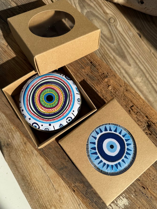 Olive Oil Soap in Metal Box with Evil Eye Pattern