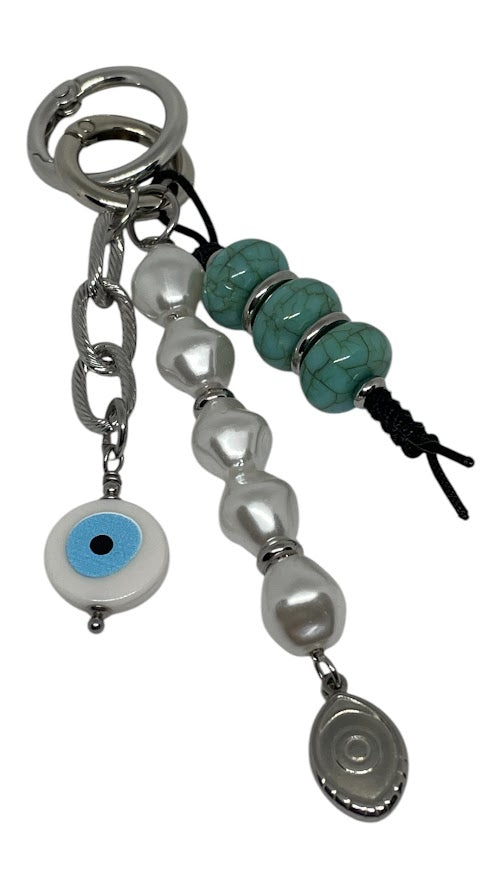 Pearls & Turquoise Evil Eye Bag Charm - Bag Accessory - Gift for Her