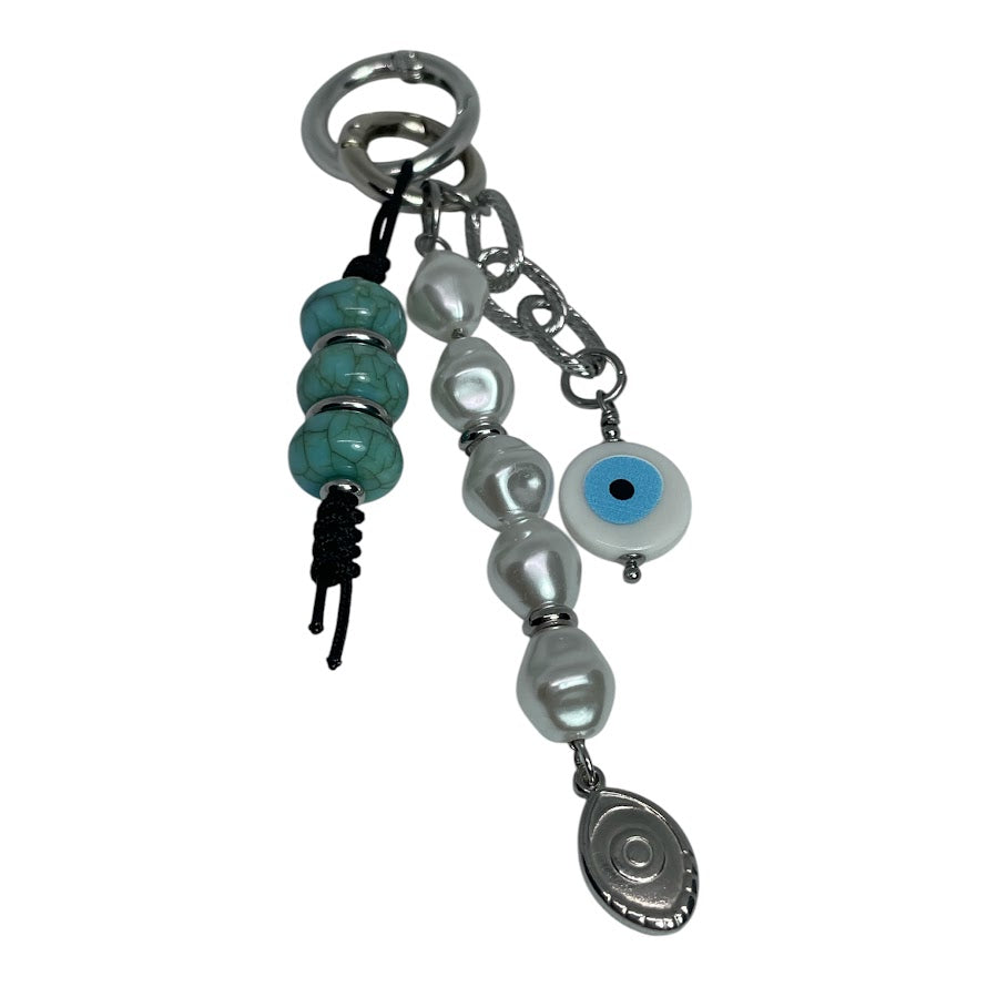Pearls & Turquoise Evil Eye Bag Charm - Bag Accessory - Gift for Her