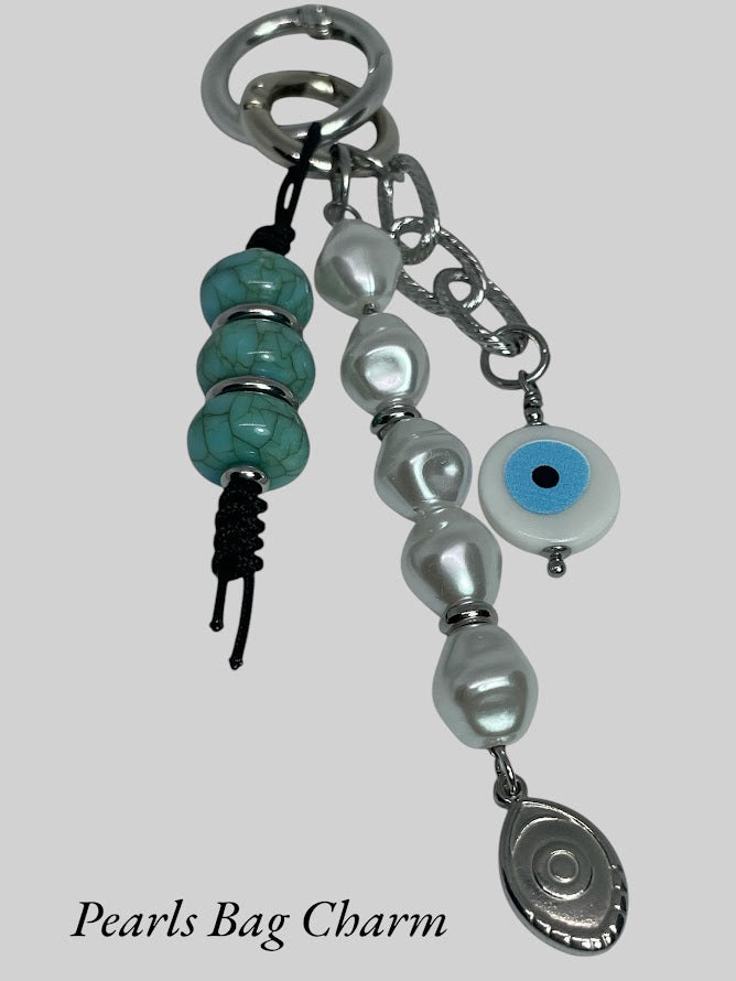 Pearls & Turquoise Evil Eye Bag Charm - Bag Accessory - Gift for Her