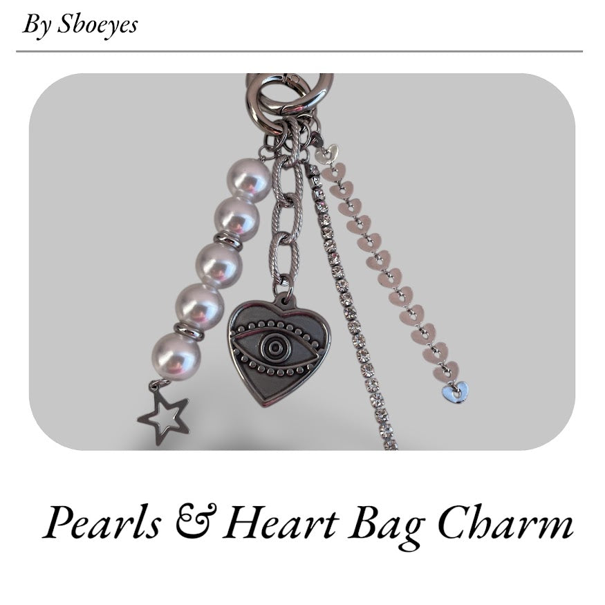 Pearls & Heart Bag Charm - Bag Accessory - Gift for Her