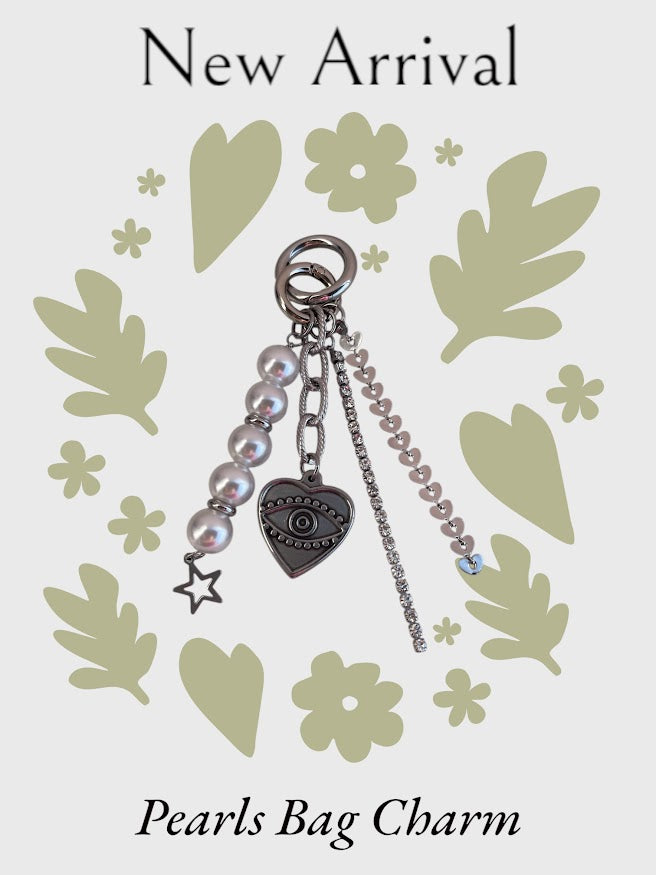 Pearls & Heart Bag Charm - Bag Accessory - Gift for Her