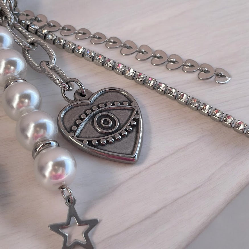 Pearls & Heart Bag Charm - Bag Accessory - Gift for Her
