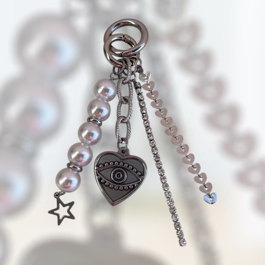 Pearls & Heart Bag Charm - Bag Accessory - Gift for Her