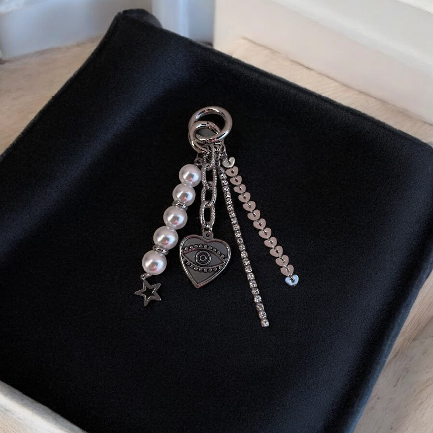 Pearls & Heart Bag Charm - Bag Accessory - Gift for Her