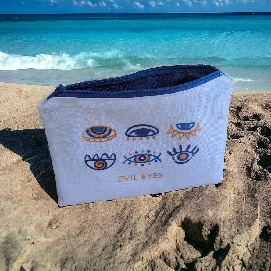 Evil Eye Handmade Pouch - Zipper Bag - Made in Greece - Gift for Her