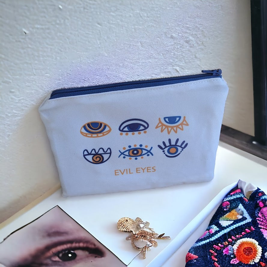 Evil Eye Handmade Pouch - Zipper Bag - Made in Greece - Gift for Her