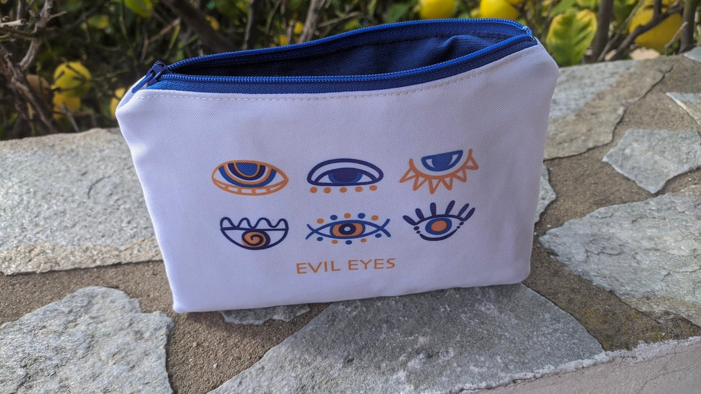 Evil Eye Handmade Pouch - Zipper Bag - Made in Greece - Gift for Her