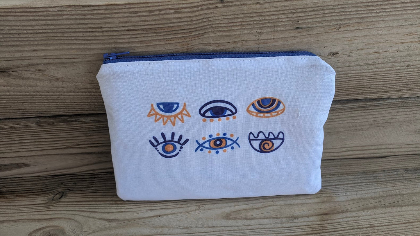 Evil Eye Handmade Pouch - Zipper Bag - Made in Greece - Gift for Her