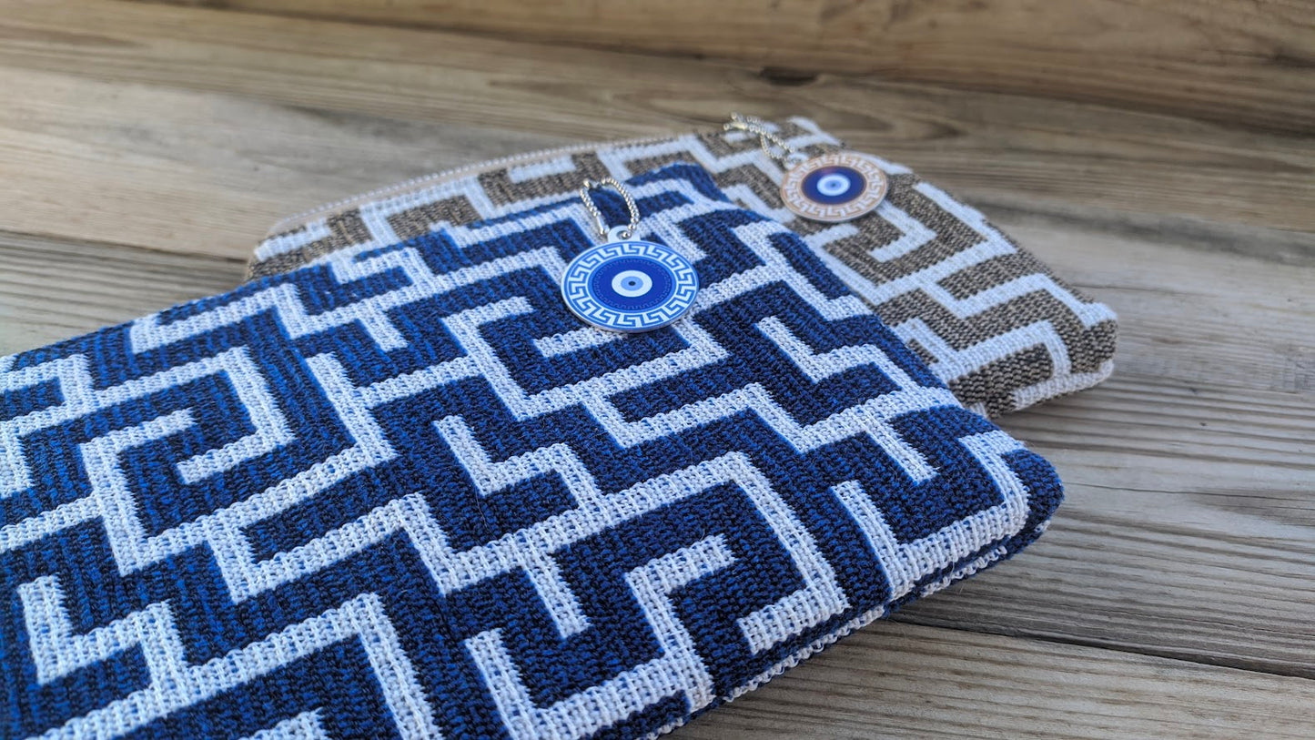Greek Key Fabric Pouch - Available in two Colors - Greek gift