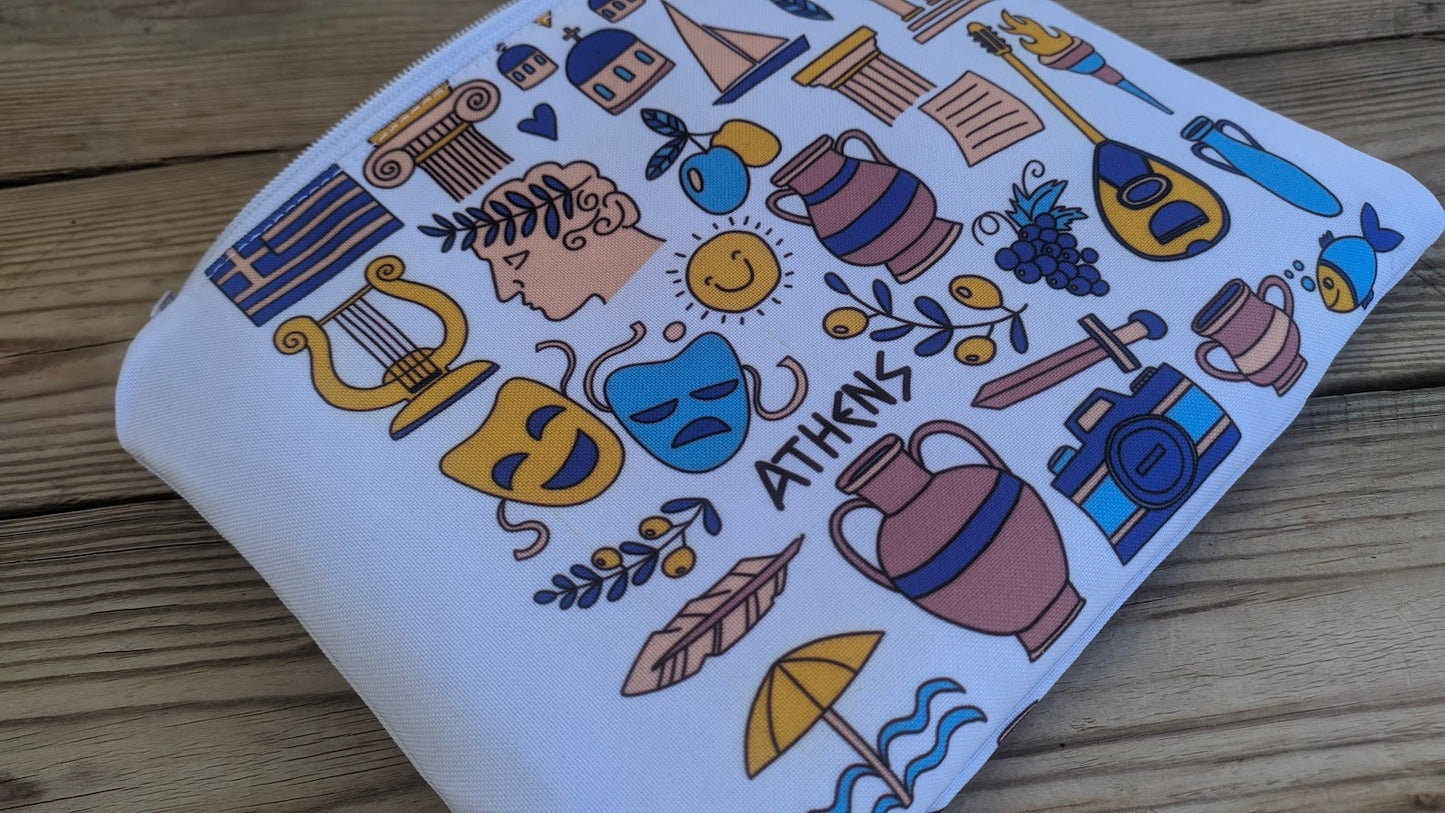 Greek Symbols Pouch - Greek gift - Made in Greece