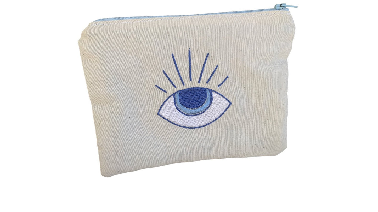 Embroidered Evil Eye Pouch – Greek gift - Handmade fabric pouch