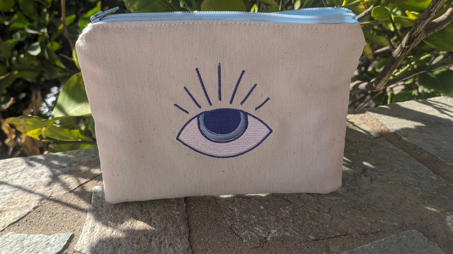 Embroidered Evil Eye Pouch – Greek gift - Handmade fabric pouch