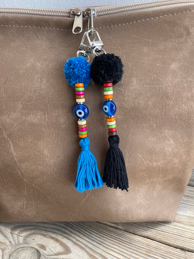 Bijou de Sac Oeil Bleu et trèfle en Acier Inoxydable