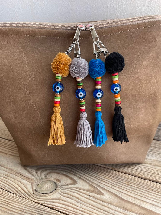 Pom Pom Evil Eye Bag Charm
