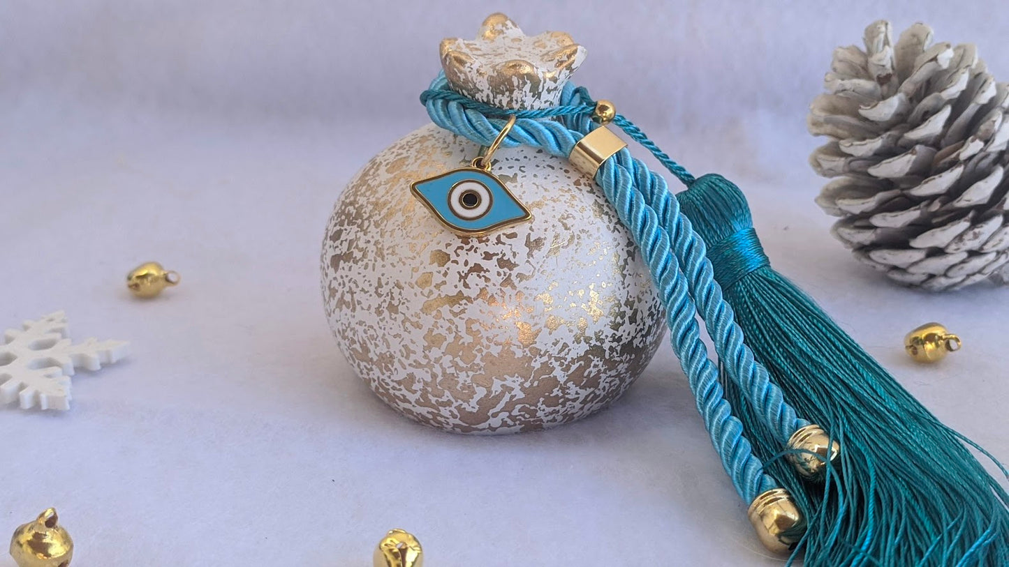 Grenade Blanche en Céramique Pompon et Oeil
