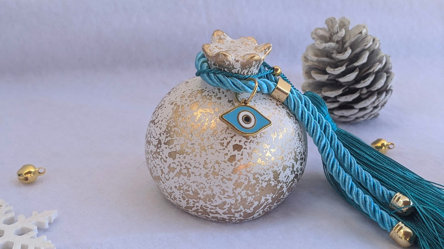 Grenade Blanche en Céramique Pompon et Oeil
