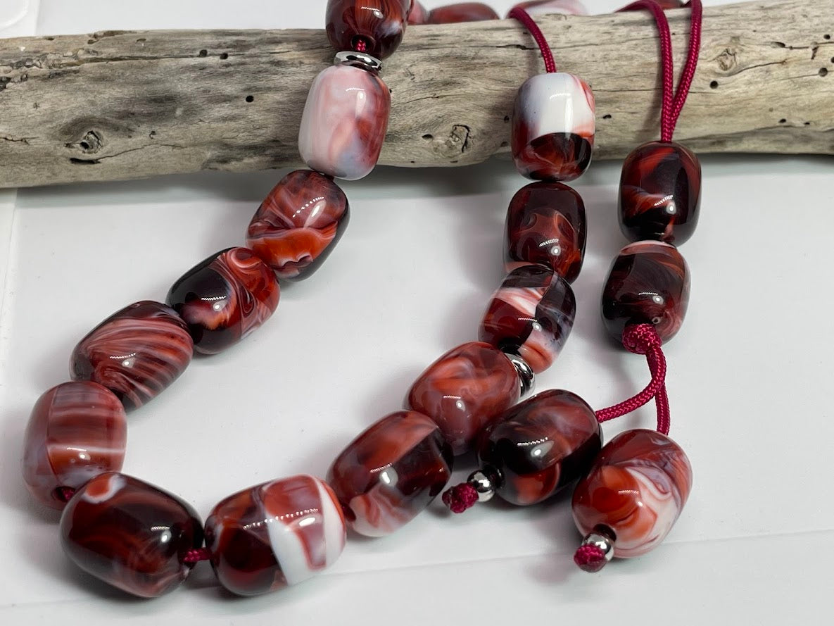 Dark Red White Worry Beads – Greek Gift – Anti Stress Toy – Red Komboloi