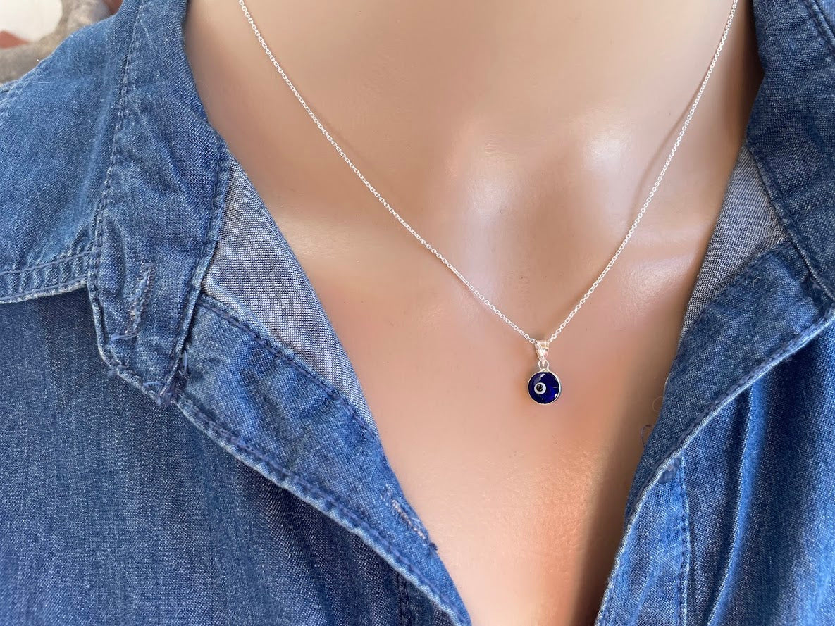 Collier Argent Oeil Bleu Couleurs au Choix