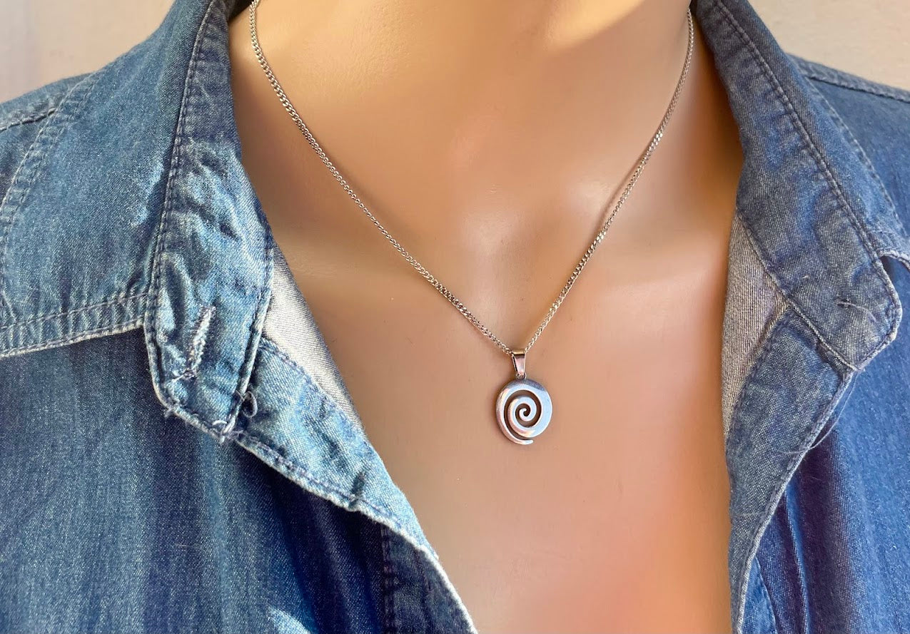 Collier Pendentif Spirale En Acier Inoxydable