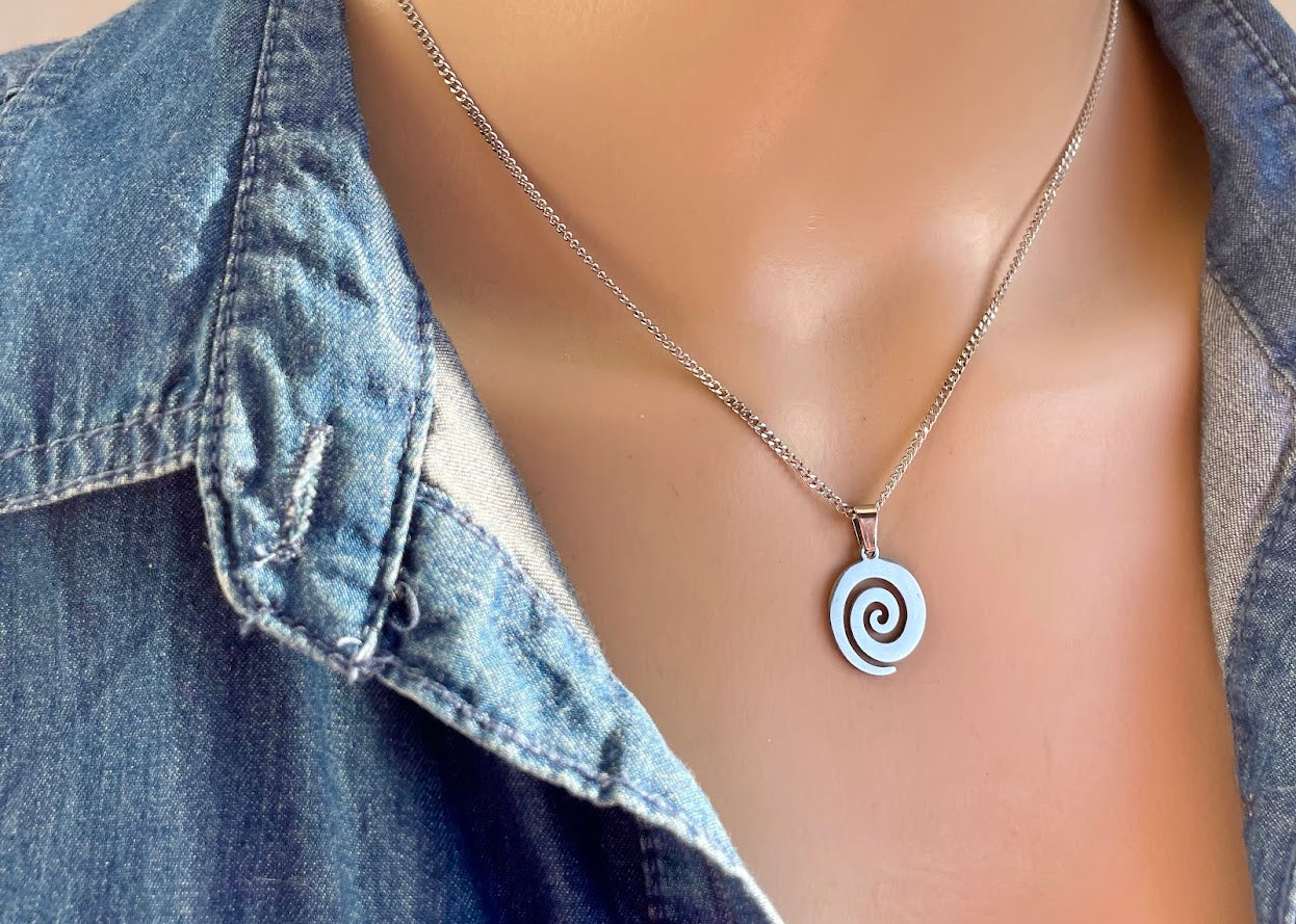 Collier Pendentif Spirale En Acier Inoxydable