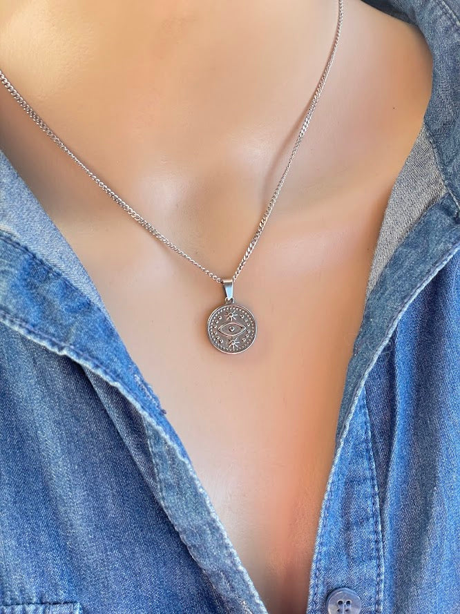 Pendentif Oeil en Acier Inoxydable - Porte Bonheur Unisex -
