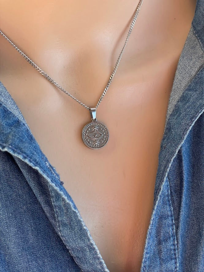 Pendentif Oeil en Acier Inoxydable - Porte Bonheur Unisex -