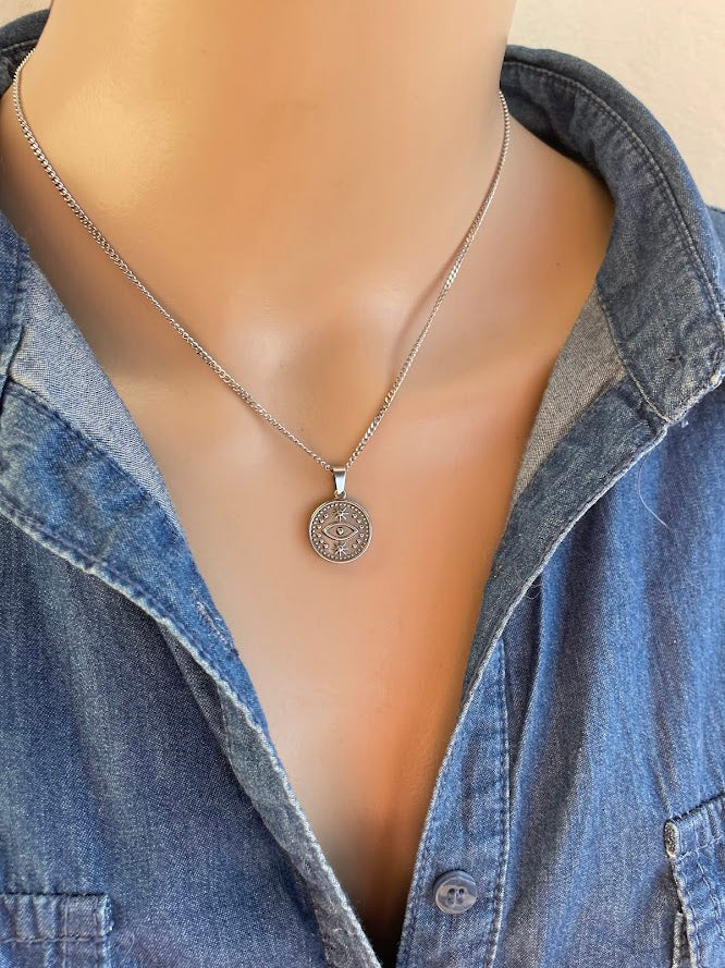 Pendentif Oeil en Acier Inoxydable - Porte Bonheur Unisex -