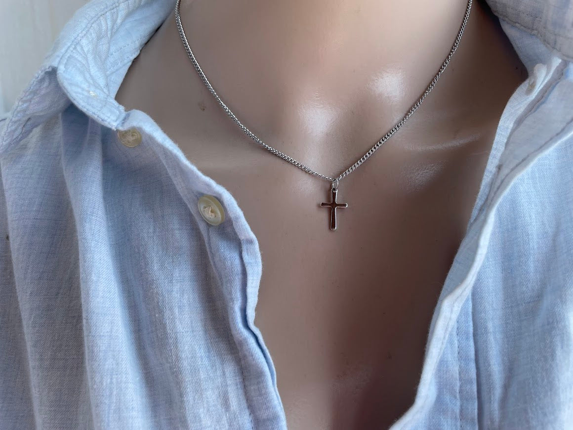 Collier Croix Minimaliste en Acier Inoxydable