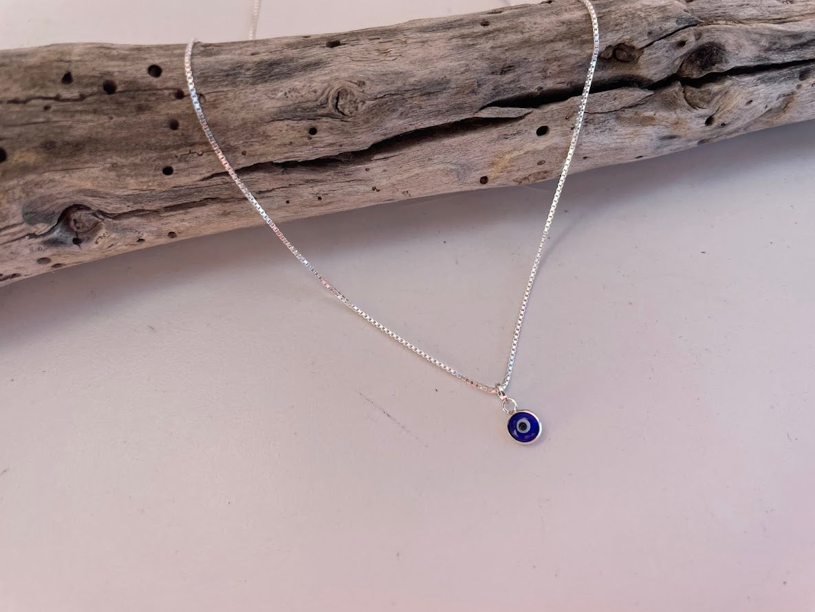 Collier Minimaliste Oeil Bleu en Argent