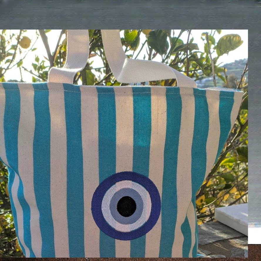Sac fourre-tout brodé en toile rayée - Sac d'été