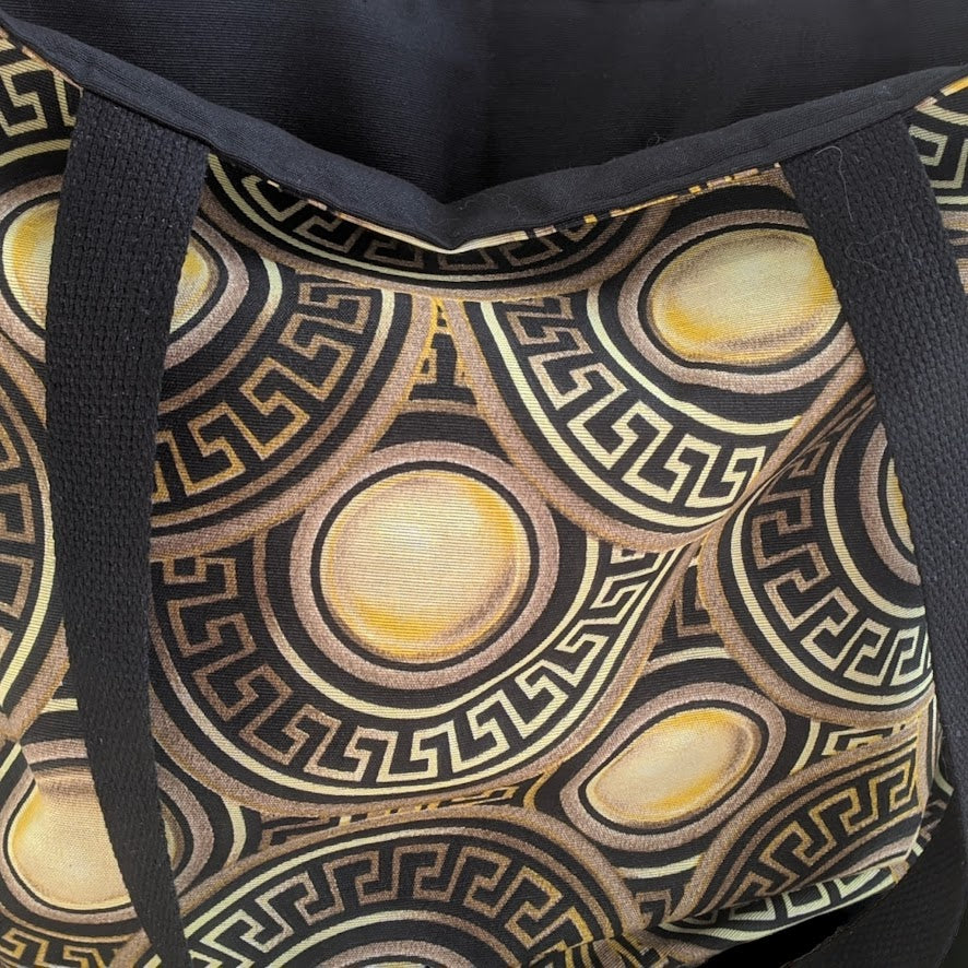 Tote Bag Motif Grec Noir et Doré - Sac fourre-tout