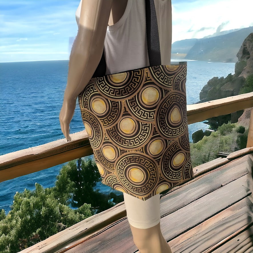 Tote Bag Motif Grec Noir et Doré - Sac fourre-tout