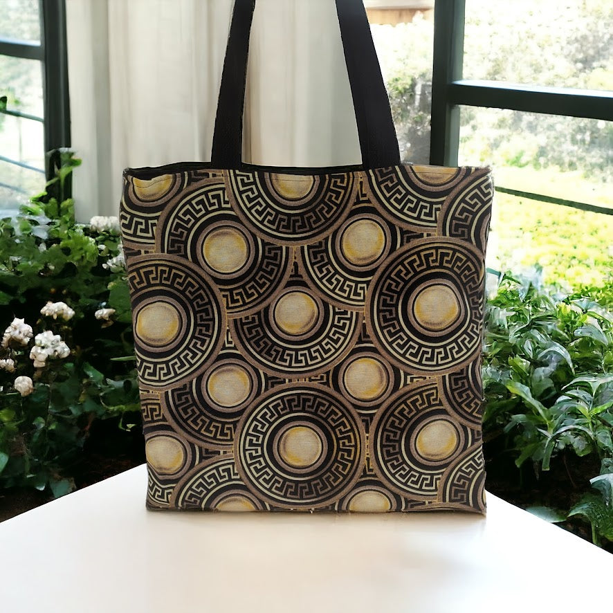 Tote Bag Motif Grec Noir et Doré - Sac fourre-tout