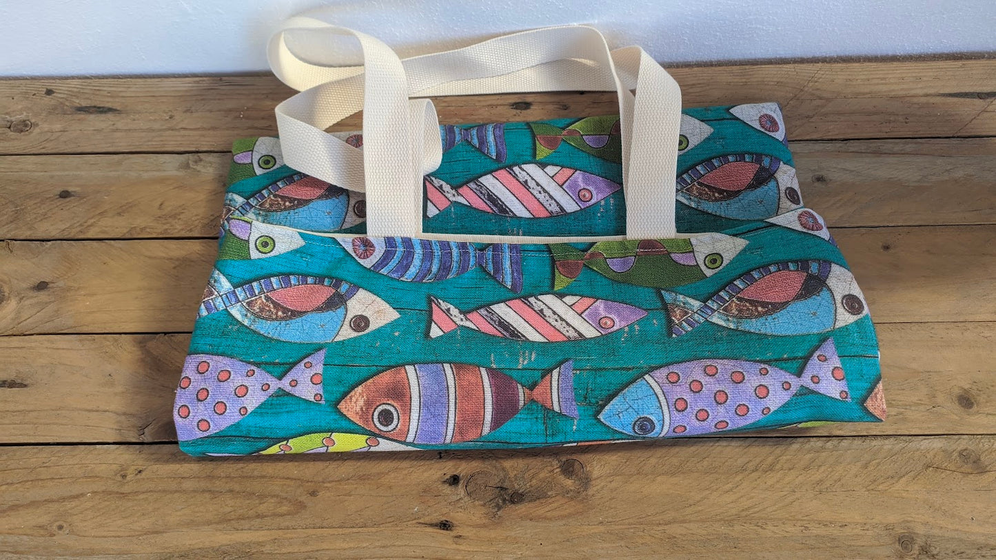 Sac fourre-tout doublé poissons turquoise - Totebag