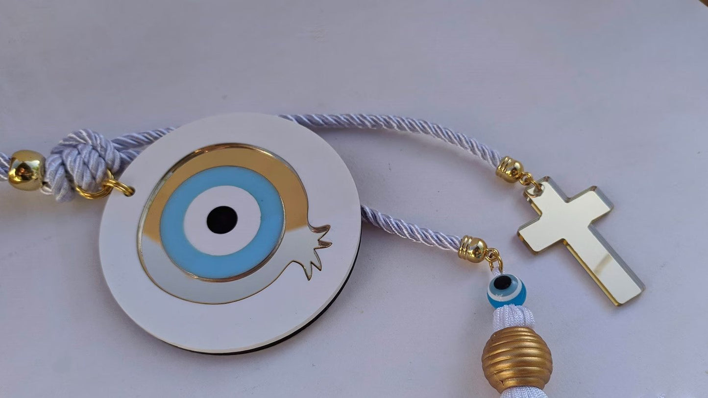 Evil eye cross wall hanging - house protection - pomegranade wall decoration