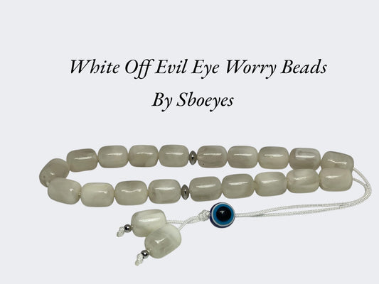 White Off Worry Beads - Evil Eye Worry Beads - Greek Passtime
