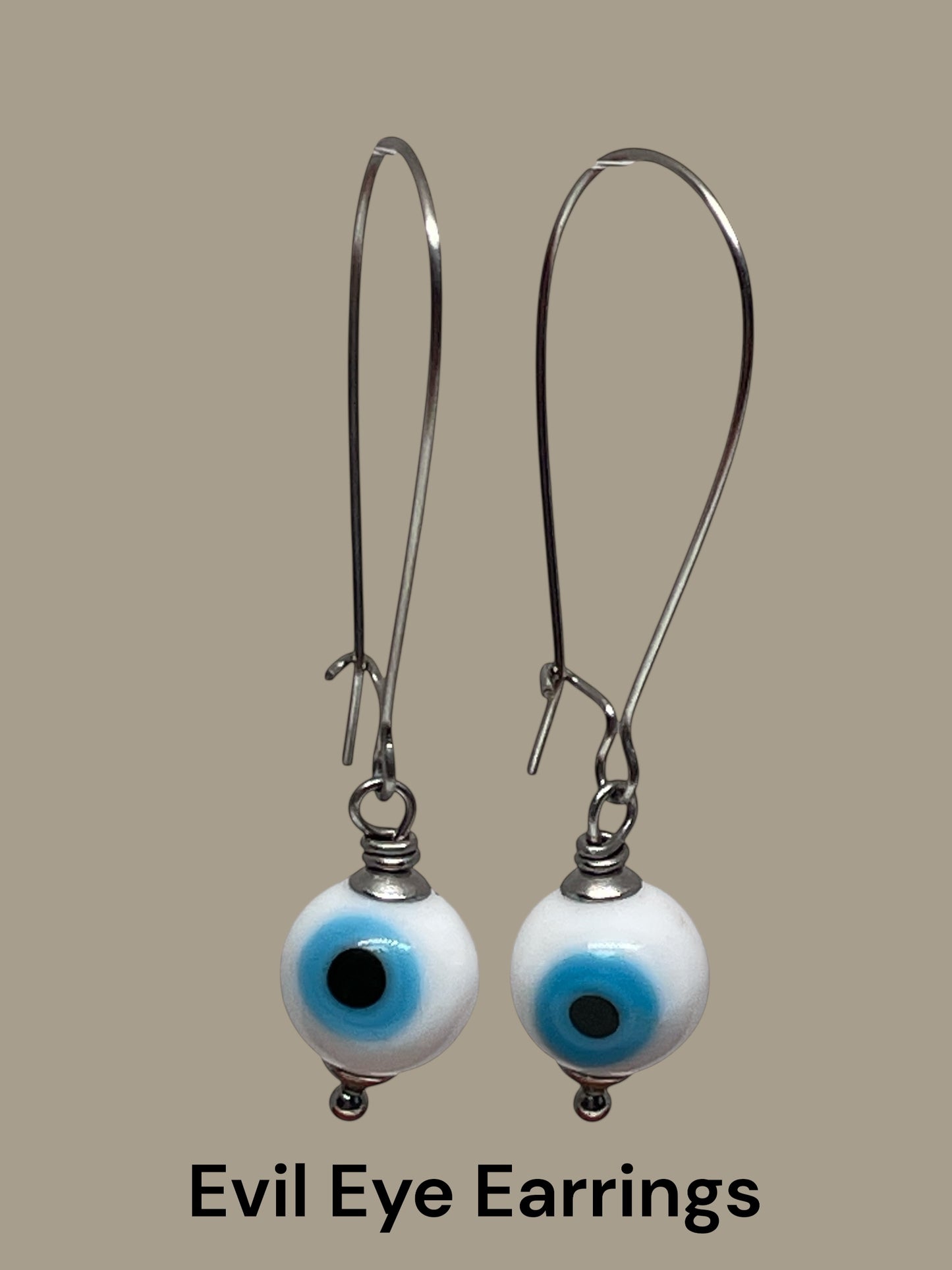 Evil Eye Dangle Earrings - Stainless Steel & Glass Beads - 3 Colors to Choose From