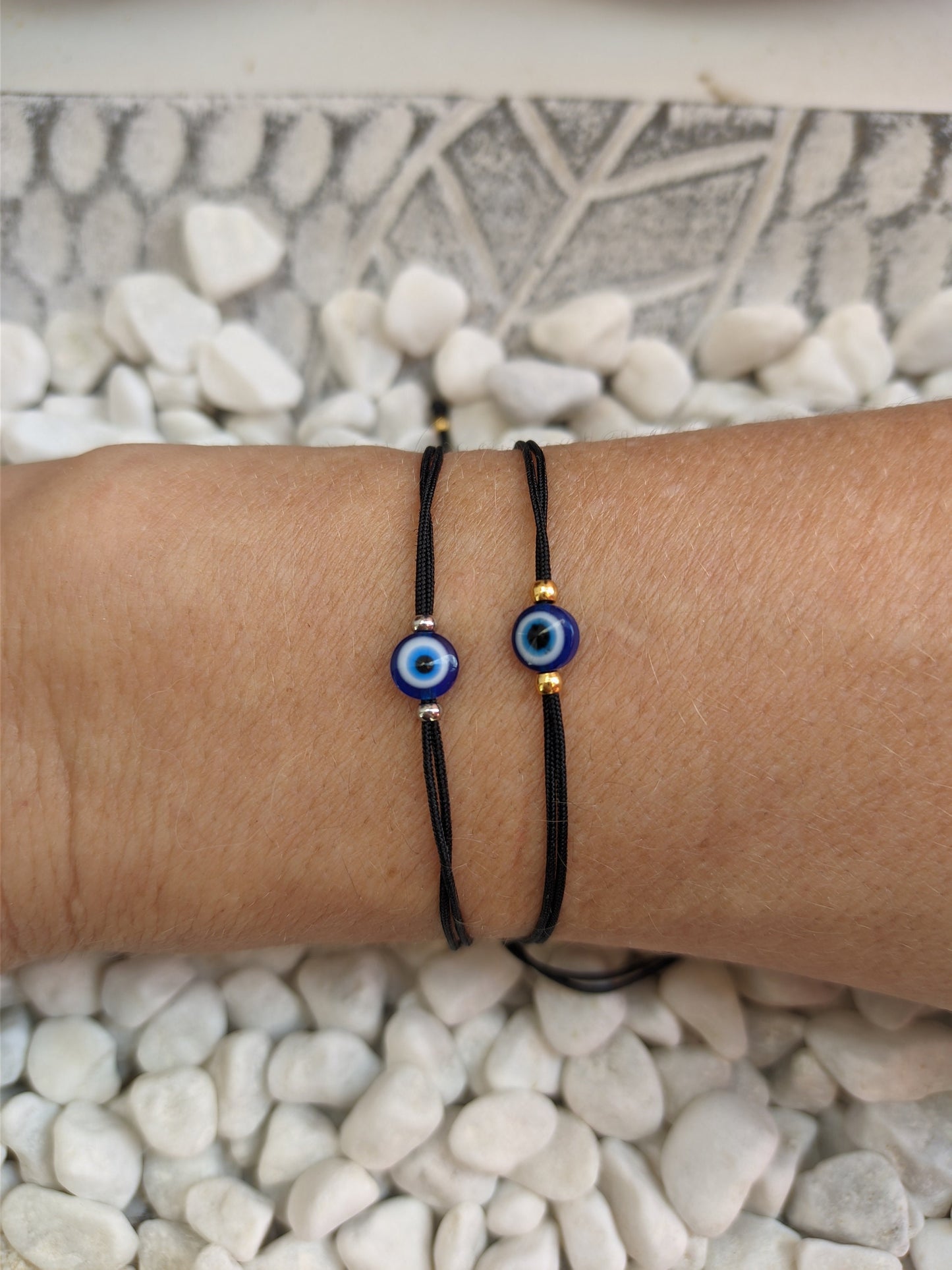 Bracelet noir oeil bleu - Bracelet porte bonheur - Cadeau pour lui ou pour elle