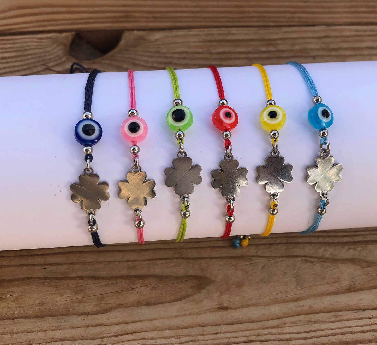 Bracelet Trèfle Oeil Bleu - Six couleurs au choix - Bracelet porte-bonheur