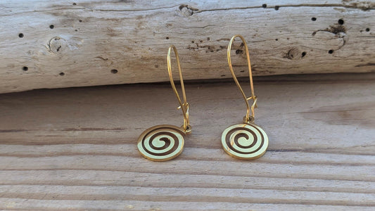 Boucles d’Oreilles Spirales dorées  - Acier plaqué doré - Cadeau grec